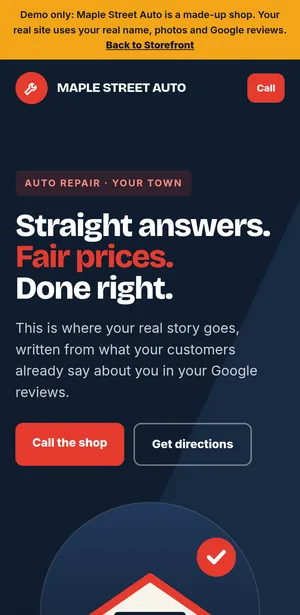 The same example site on a phone